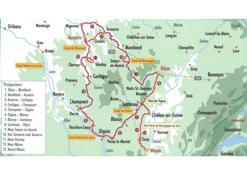 fietsen in Bourgondië kaart